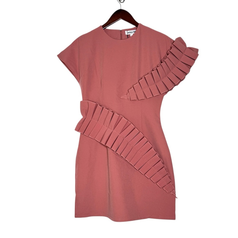 Andrea Iyamah Safia Dress Pink Peach Rose Pleat Ruffle Mini Easter SZ Small - Picture 5 of 16